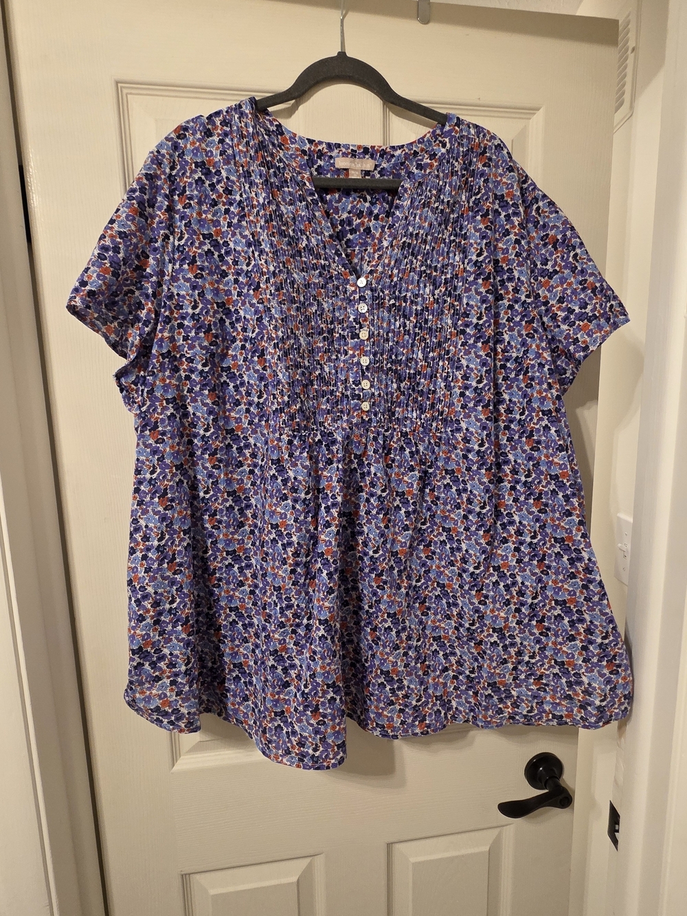 Woman Within Blue Floral Smocked Button Tunic